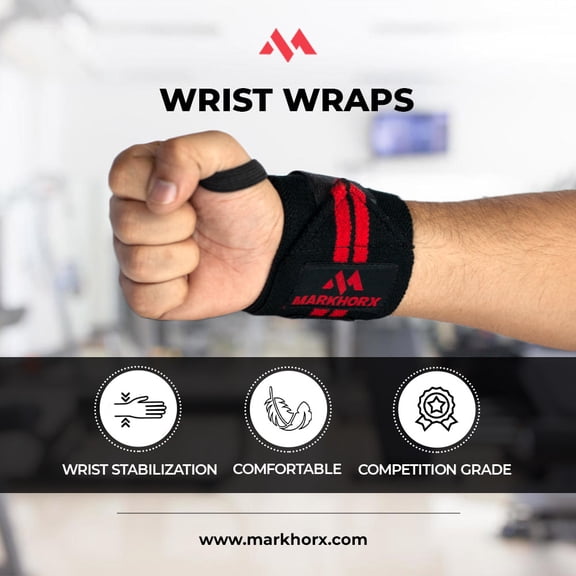 MARKHORX Redline Plush Elastic Wrist Wrap, Comfort Stretch with Elastic Thumb Loop Wrist Support