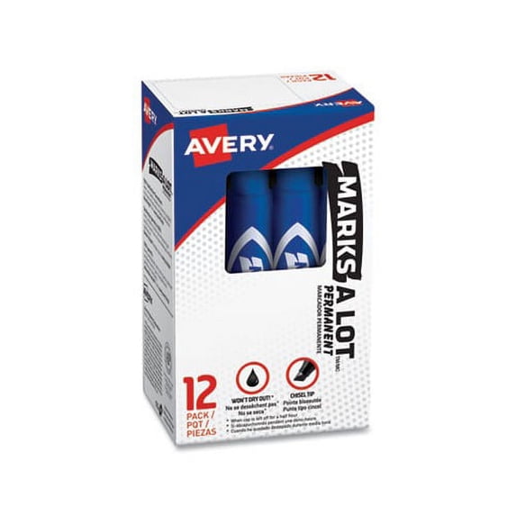 MARKS A LOT Regular Desk-Style Permanent Marker Broad Chisel Tip, Blue, Dozen, 7886