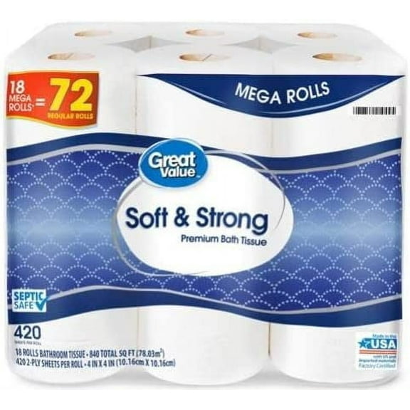 MARL CR-Soft & Strong Premium Toilet Paper, 18 Mega Rolls