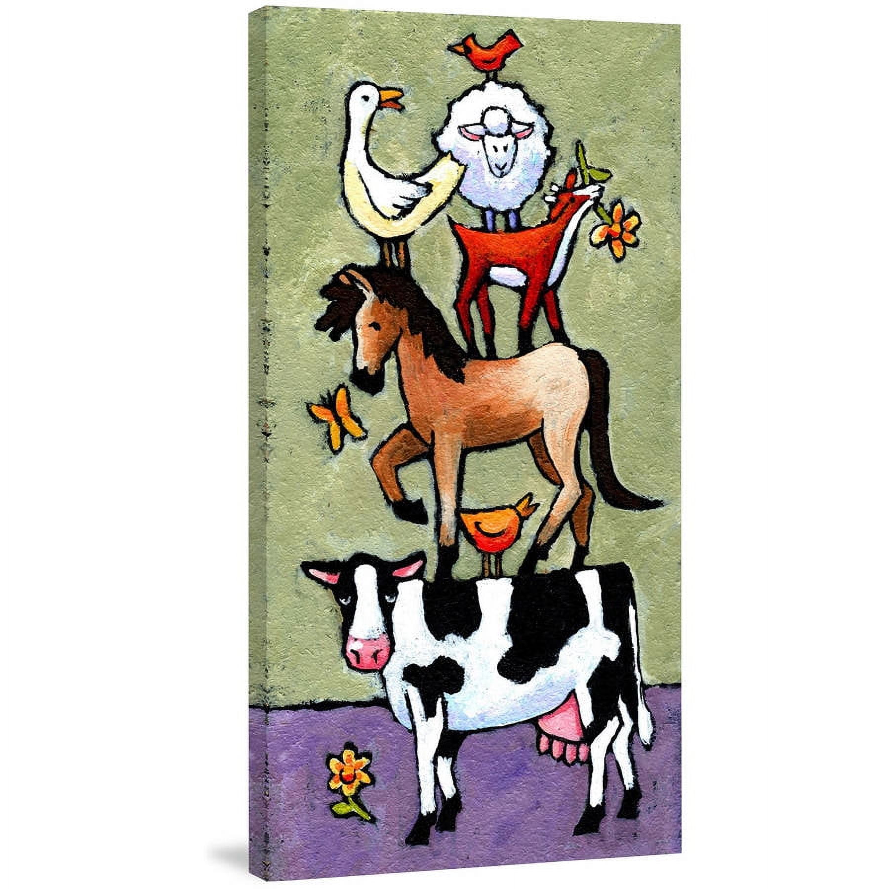 MARMONT HILL  - 'Barnyard Tower' by Janet Nelson Painting Print on Wrapped Canvas - Multi-Color 12 x 24