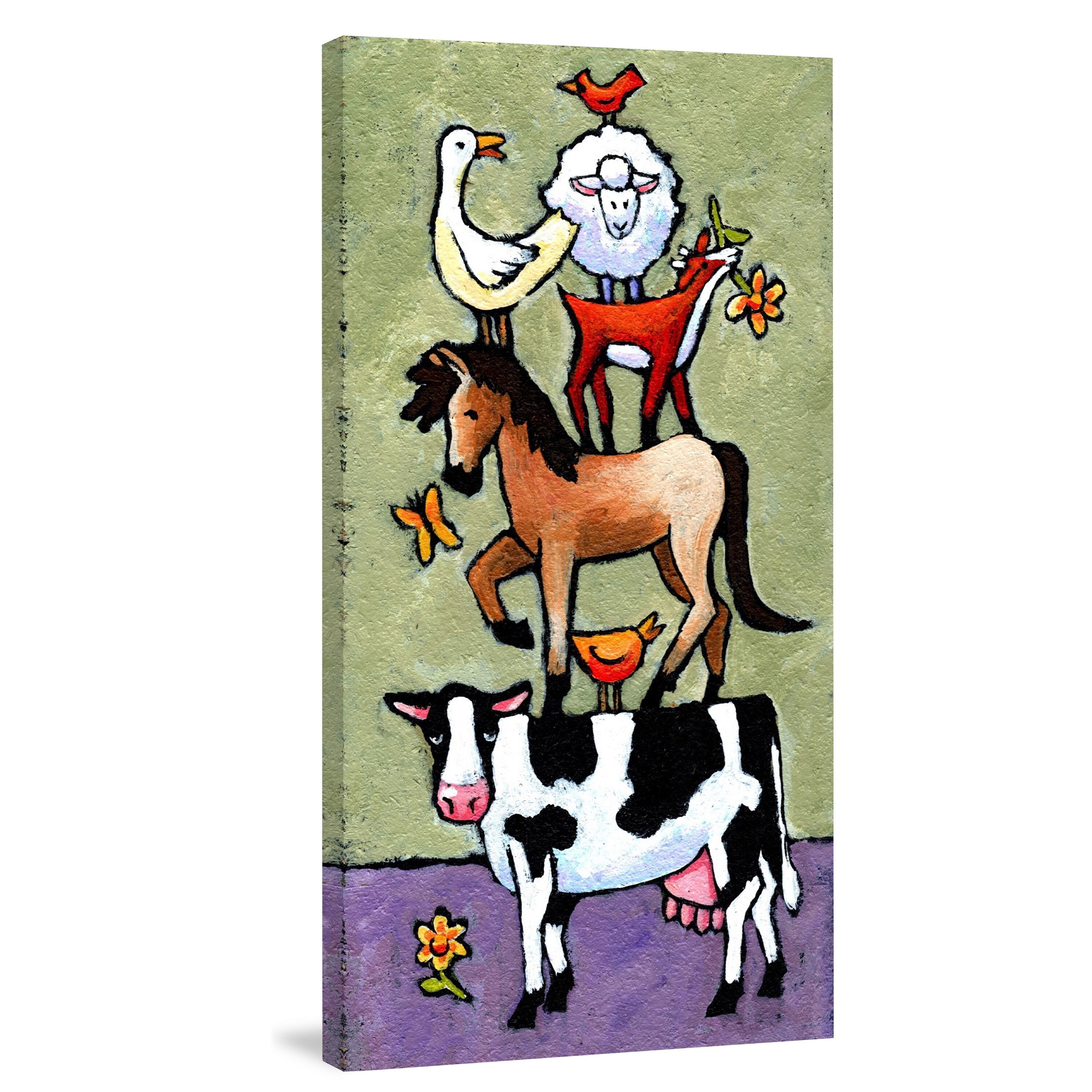 MARMONT HILL  - 'Barnyard Tower' by Janet Nelson Painting Print on Wrapped Canvas - Multi-Color 18 x 36