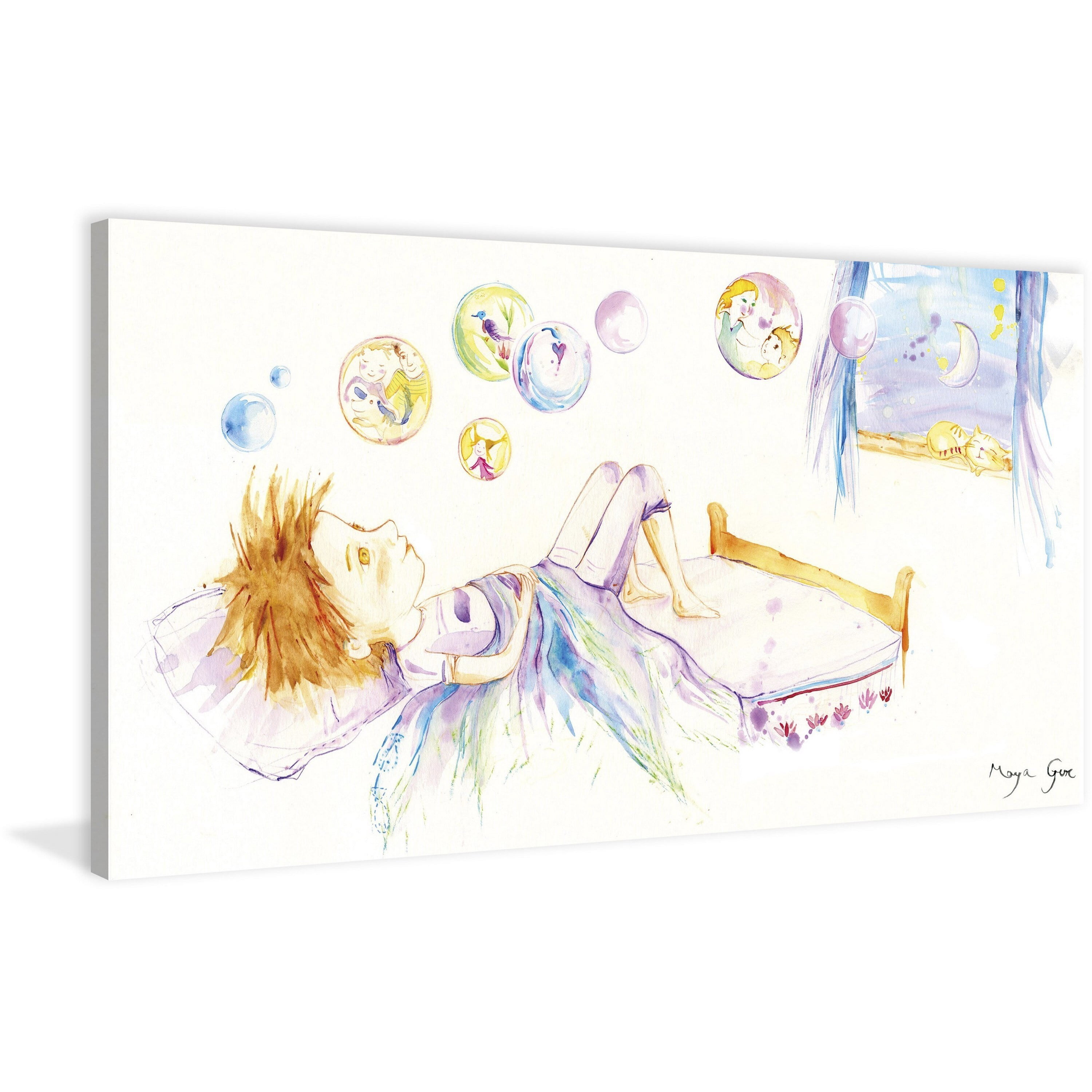 MARMONT HILL  - 'Bedtime' by Maya Gur Painting Print on Wrapped Canvas - Multi-Color 45 x 22.5