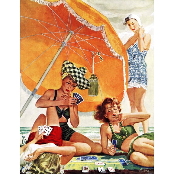MARMONT HILL  - Card Game at the Beach by Alex Ross Painting Print on Canvas 24 x 31