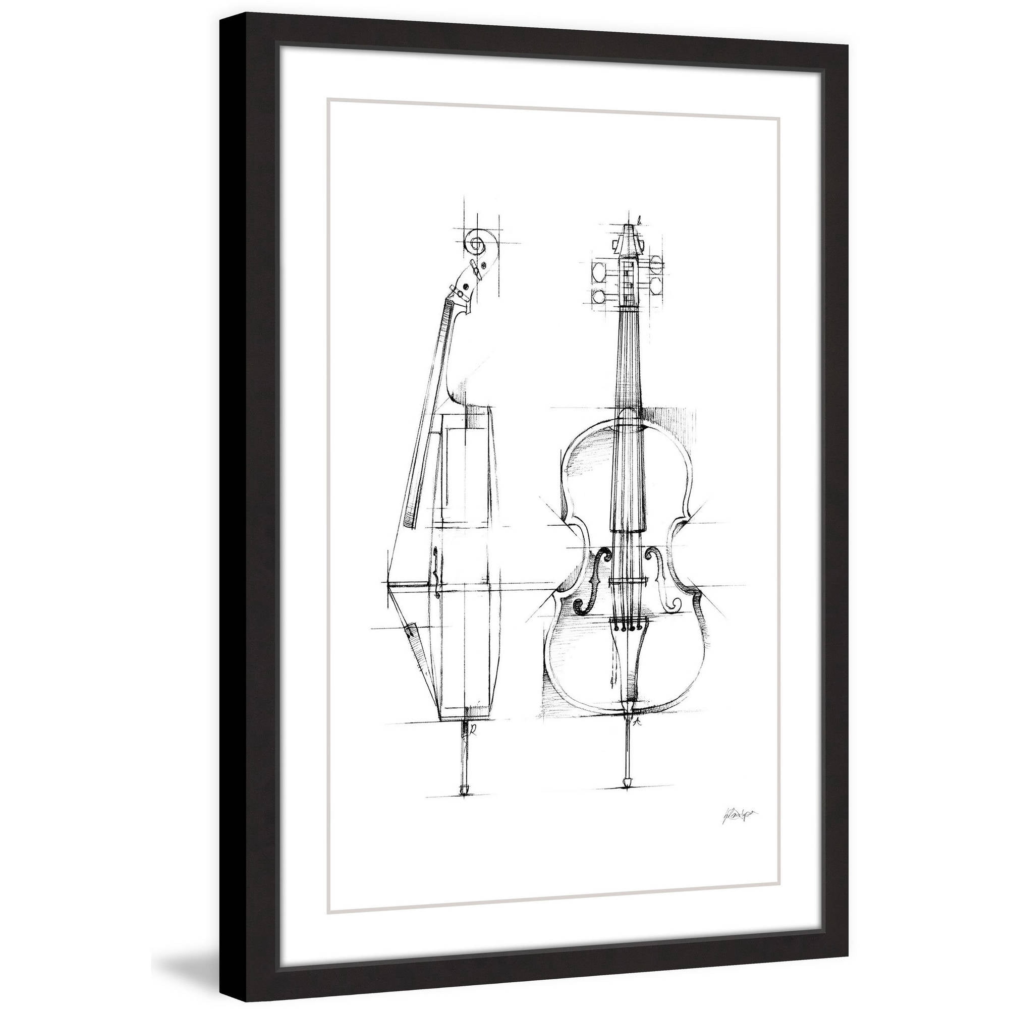 MARMONT HILL  - 'Cello Sketch' Framed Painting Print - Multi-Color 16 x 24