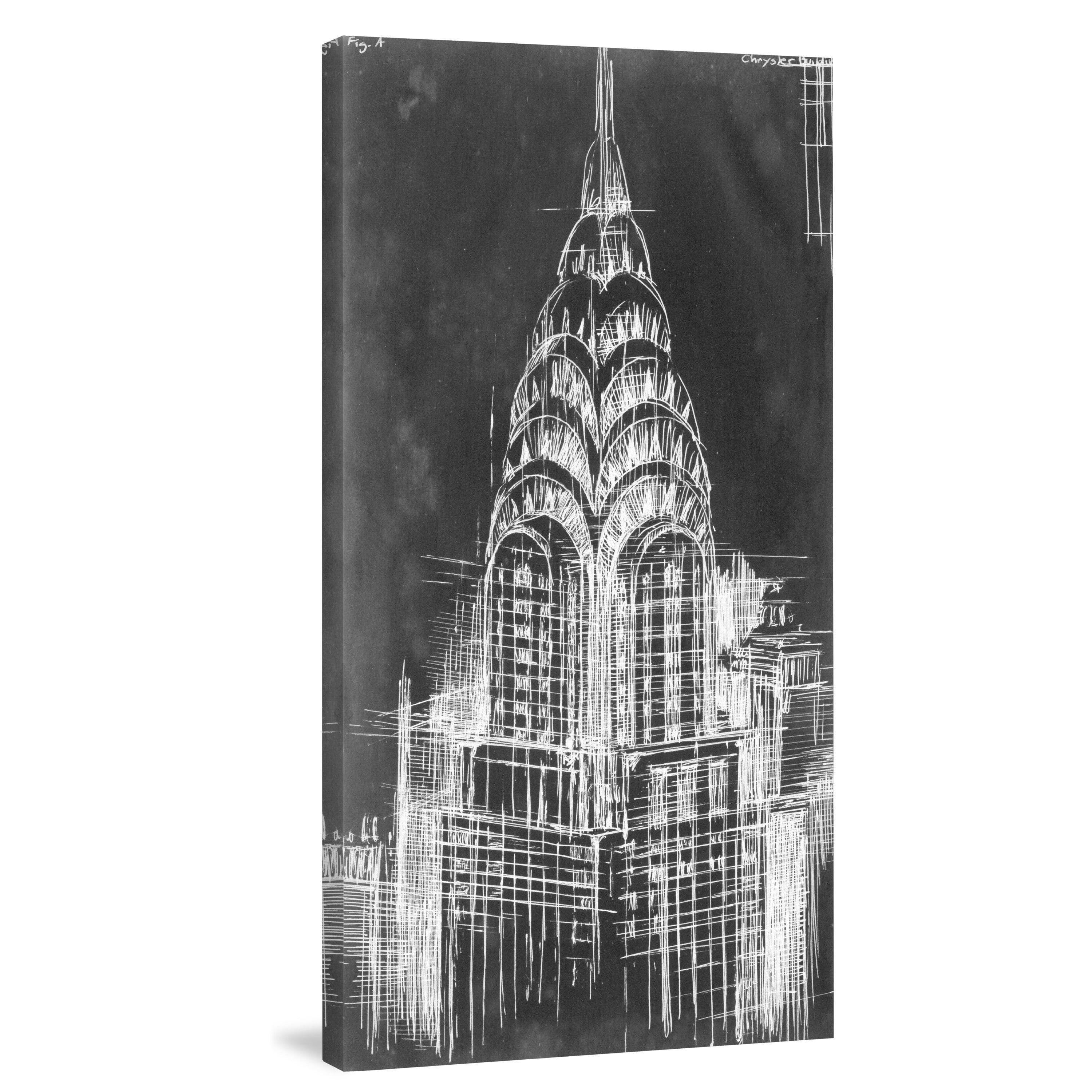 MARMONT HILL  - 'Chrysler Blueprint' Painting Print on Wrapped Canvas - Multi-Color 22.5 x 45