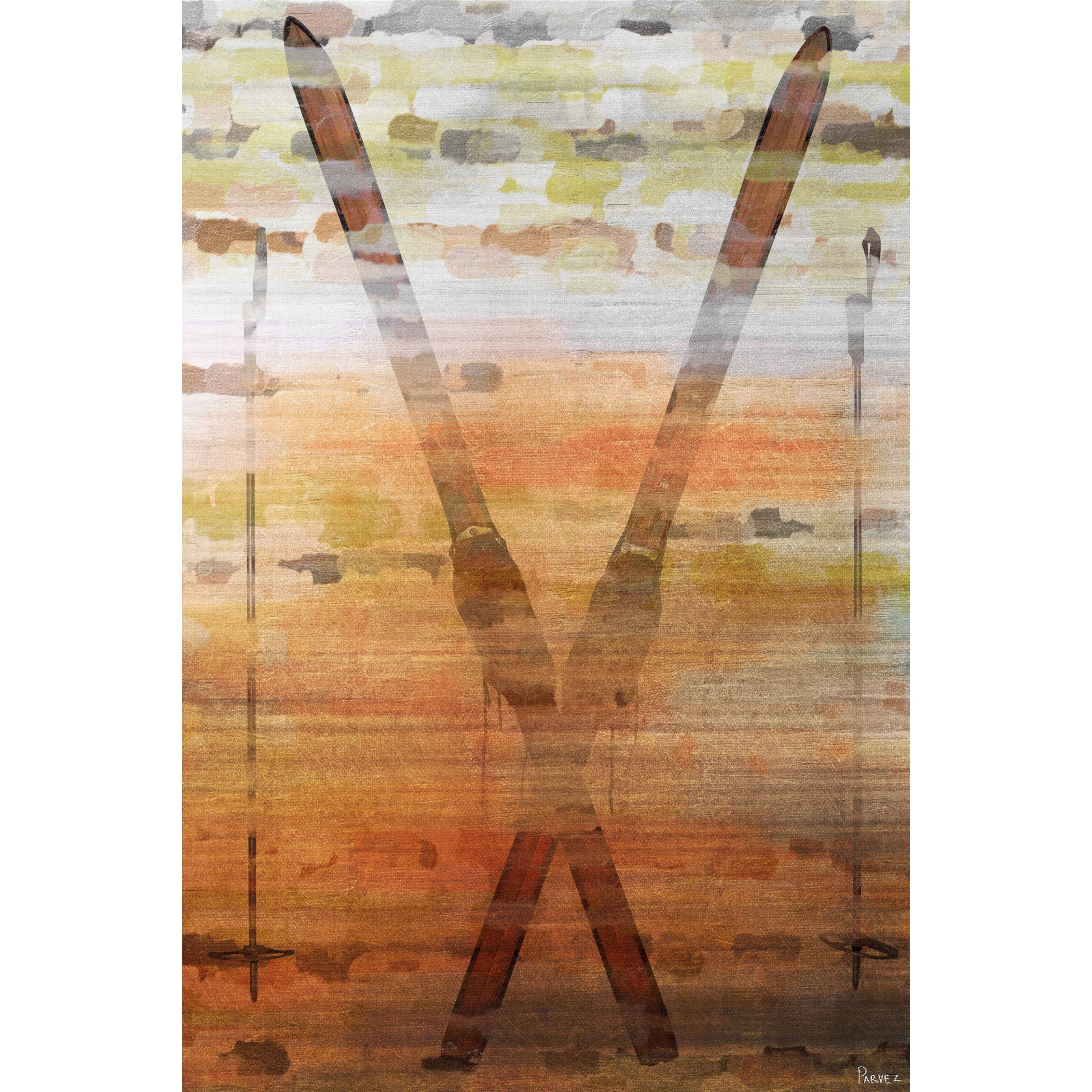 Vintage Skis Abstract Canvas Art in Warm Tones