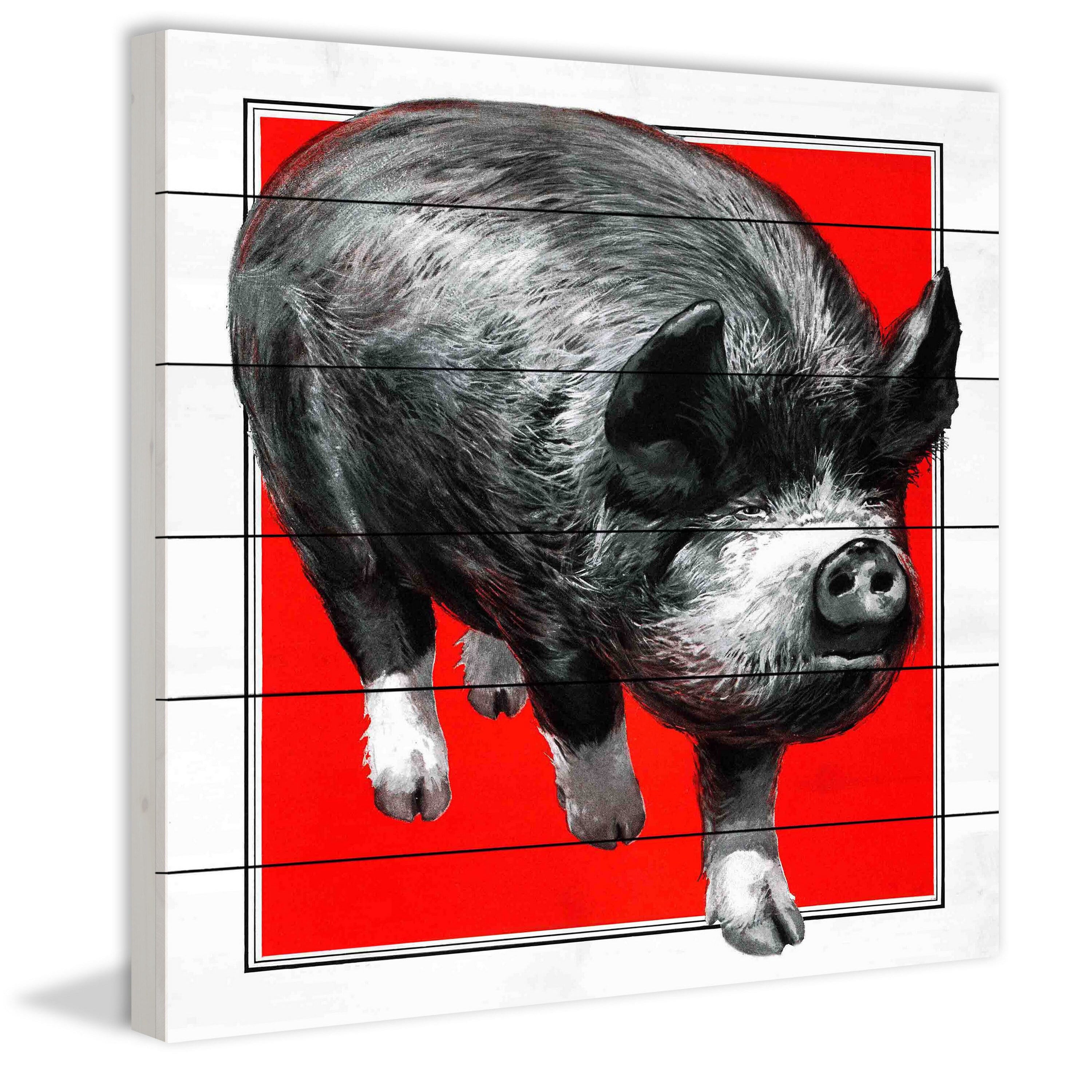 MARMONT HILL  - 'Journal Pig' Painting Print on White Wood - Multi-Color 32 x 32