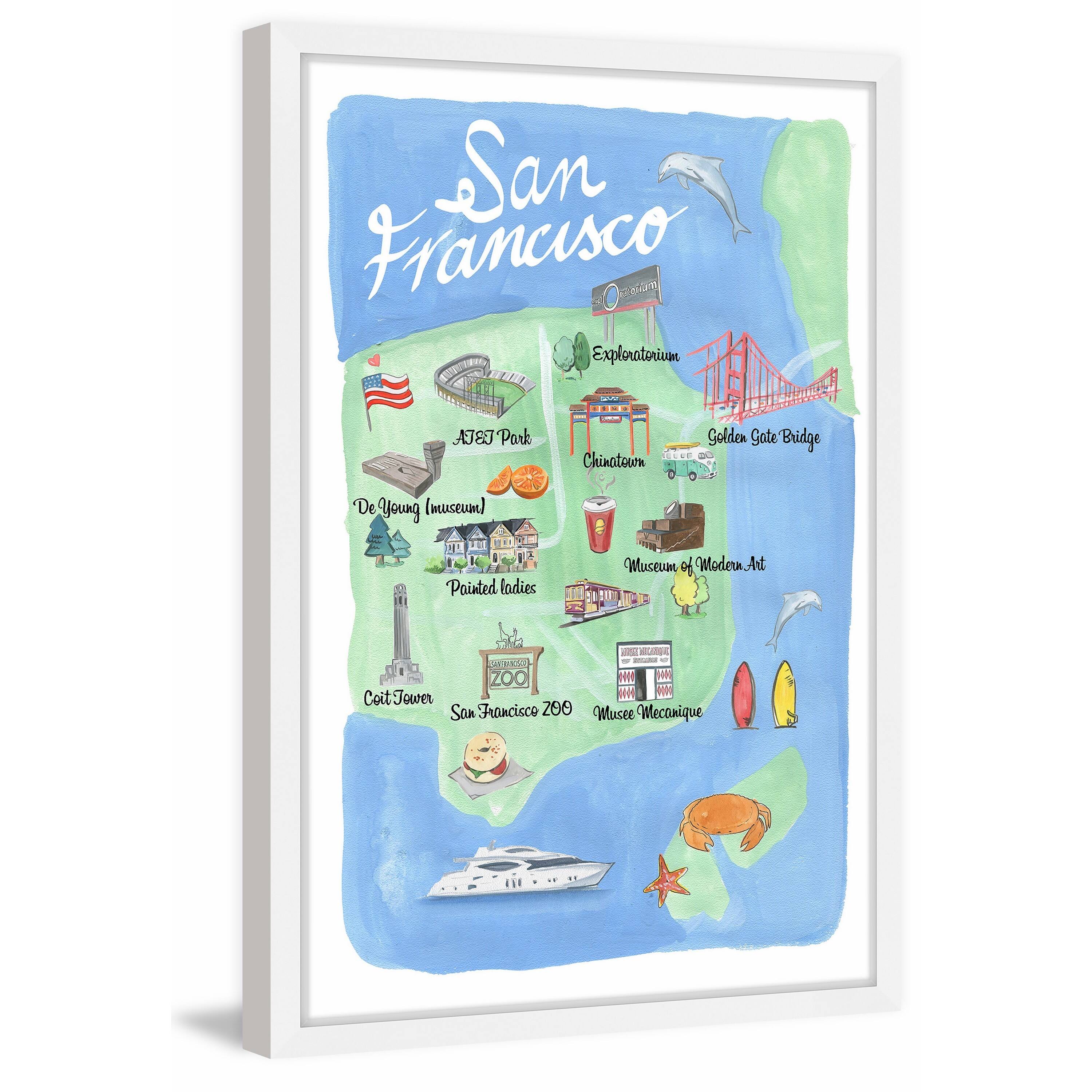 MARMONT HILL  - 'San Francisco Site Map' Framed Painting Print 12 x 18