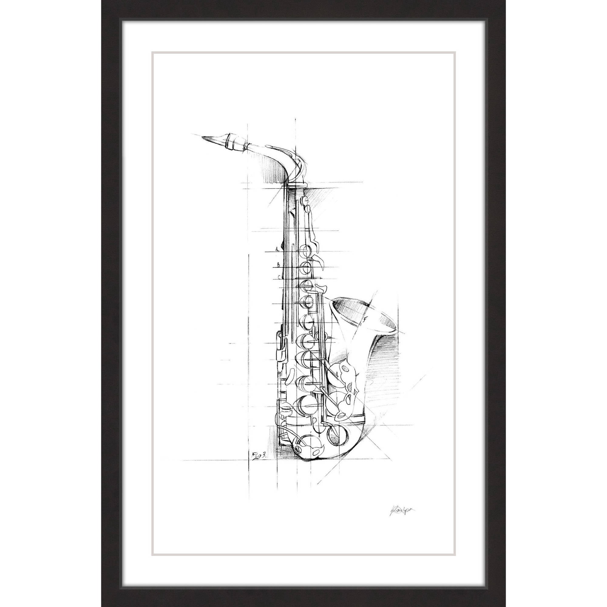 MARMONT HILL  - 'Saxaphone Sketch' Framed Painting Print - Multi-Color 16 x 24