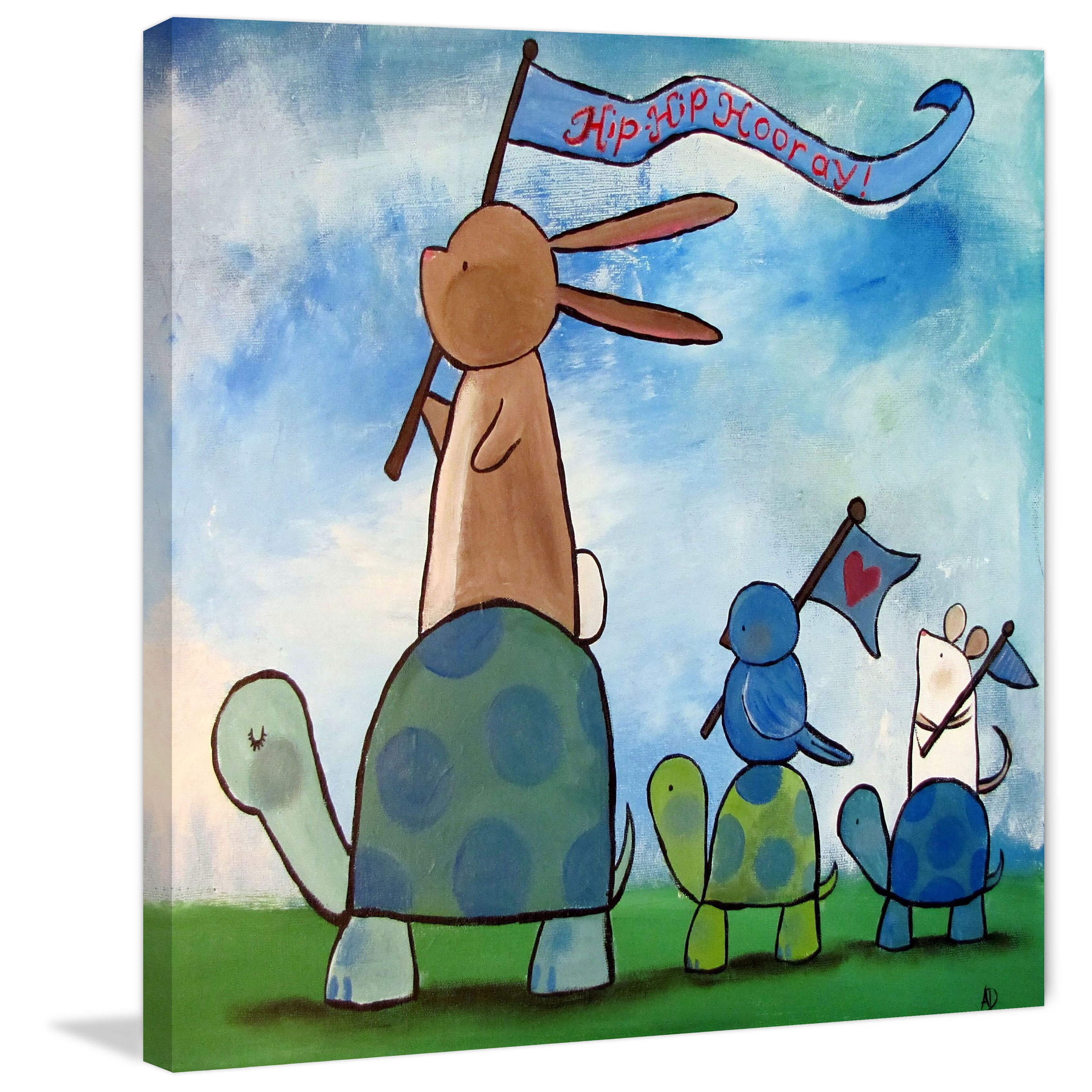 MARMONT HILL  - 'Turtle Parade' by Andrea Doss Painting Print on Wrapped Canvas - Blue 32 x 32