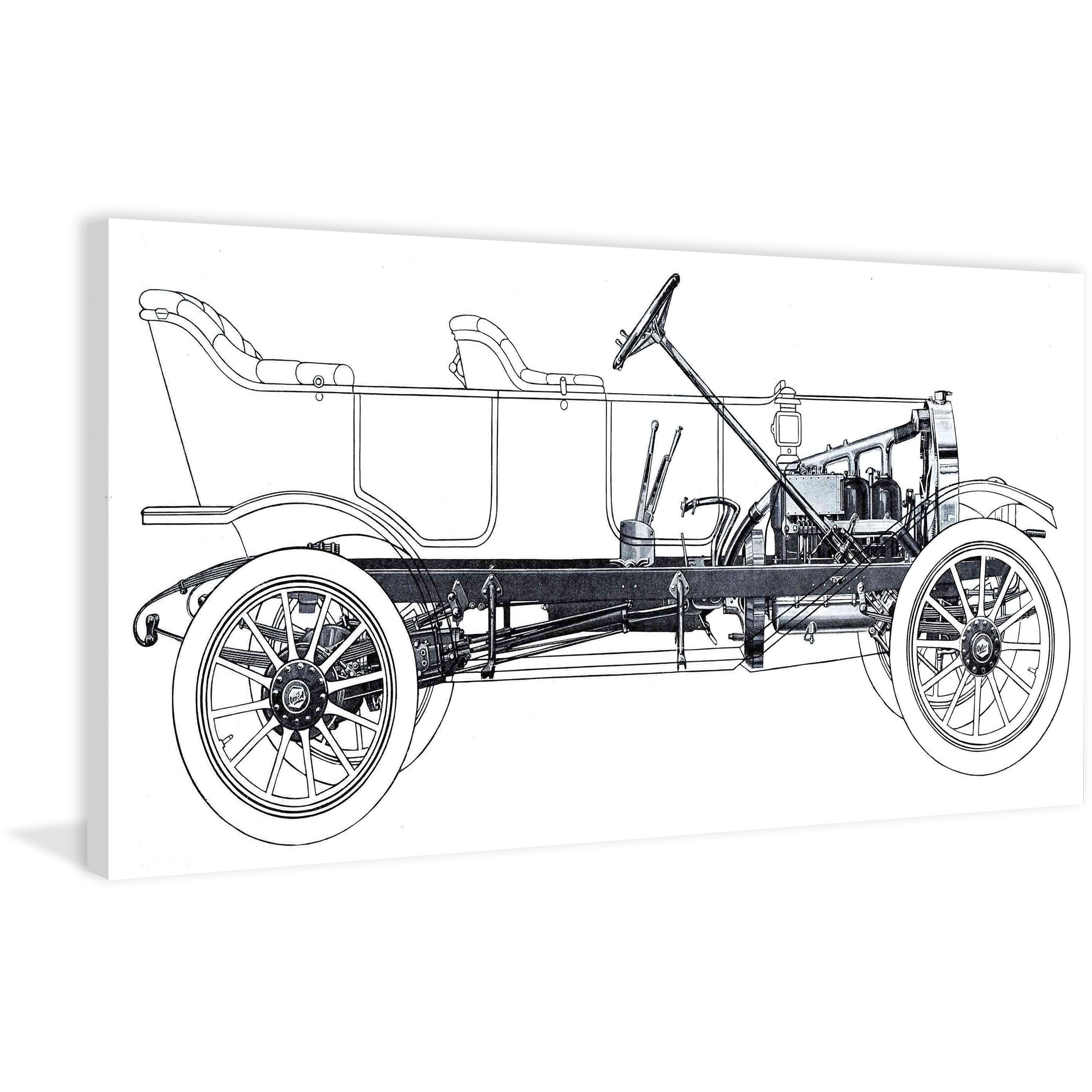 MARMONT HILL  - Vintage Race Car Blueprint 1 Painting Print on Canvas - Multi-Color 36 x 18
