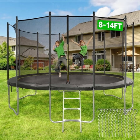 MARNUR 14FT Trampoline for Kids 330LBS Weight Capacity Trampoline with Enclosure Net, Ladder, Wind Stakes, Outdoor
