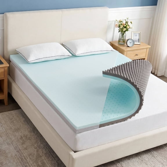 MARNUR 3" Egg Crate Cooling Gel Memory Foam Mattress Topper Queen Size, Breathable Bed Topper Reversible Soft & Firm for Pressure Relief and Back Pain, 60"x80"