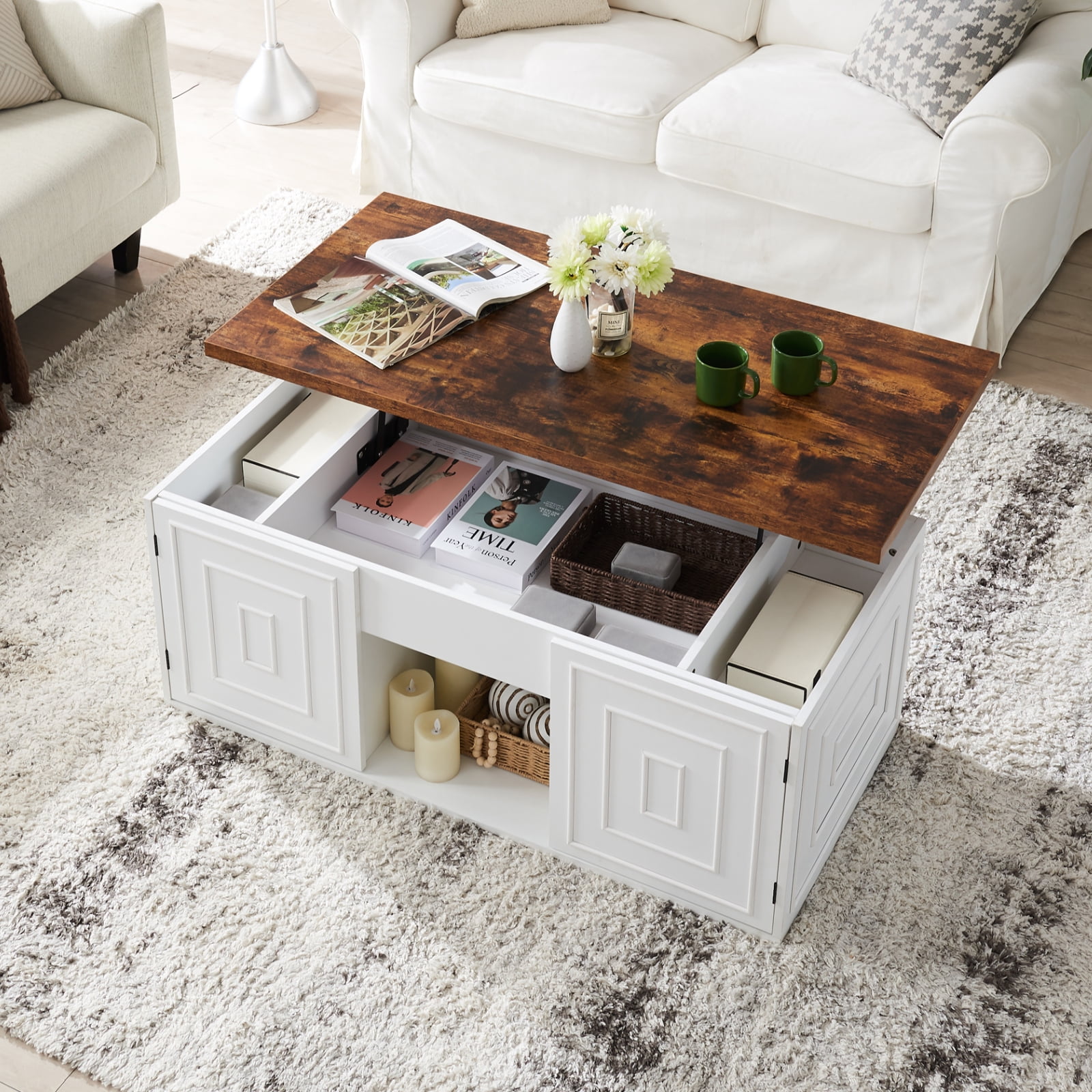 MARNUR 48" Lift Top Coffee Table with Storage, Rustic Wood, Rectangle ...