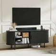thumbnail image 1 of MARNUR 55" TV Stand for 60" TV, Wood Entertainment Center with Storage and Shelves, 2 Sliding Tambour Doors, Mid-Century Modern, Black, 1 of 10