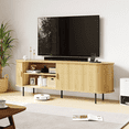 thumbnail image 1 of MARNUR 63" TV Stand for 70" TV, Wood Entertainment Center with Storage and Shelves, 2 Sliding Tambour Doors, Mid-Century Modern, Oak, 1 of 10