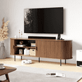 thumbnail image 1 of MARNUR 63" TV Stand for 70" TV, Wood Entertainment Center with Storage and Shelves, 2 Sliding Tambour Doors, Mid-Century Modern, Walnut, 1 of 9