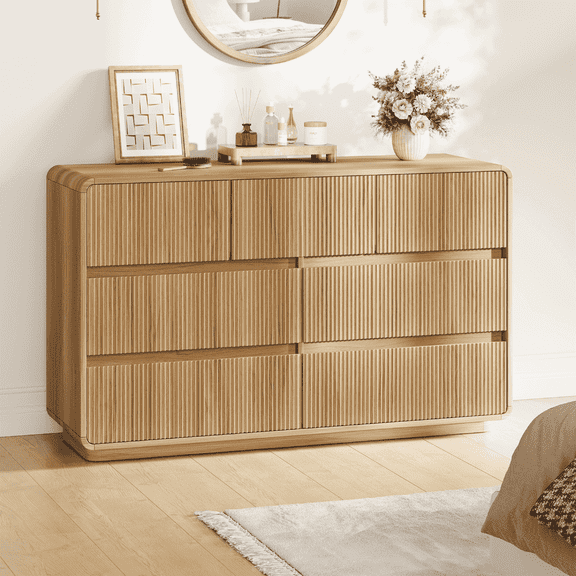 MARNUR 7 Drawer Dresser for Bedroom, Wooden Chest of Drawers for Closet, with Wide Top, Smooth Glides, for Living Room, Hallway, Kids Room, Natural Oak