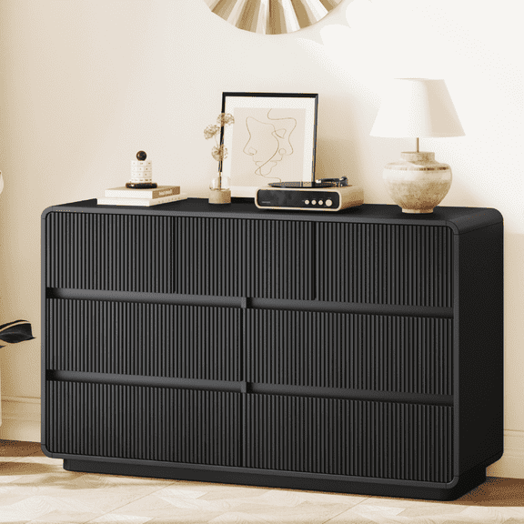 MARNUR 7 Drawer Dresser for Bedroom, Wooden Chest of Drawers for Closet, with Wide Top, Smooth Glides, for Living Room, Hallway, Kids Room, Black