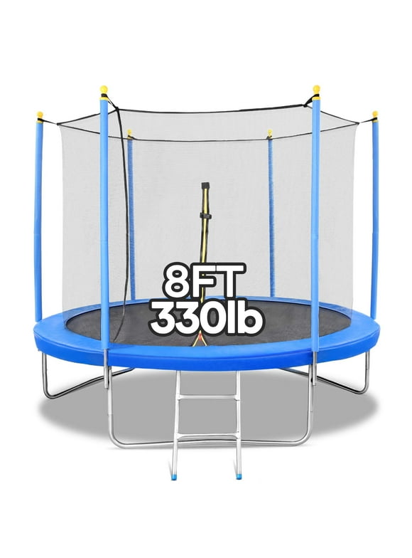 MARNUR 8 FT Trampoline for Kids Max Weight 330 LBS with Ladder,  Safety Enclosure, Wind Stakes for Backyards Outdoor