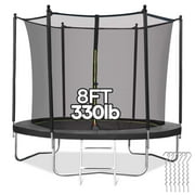MARNUR 8FT Trampoline for Kids Trampoline with Enclosure Net, Ladder, Wind Stakes, Outdoor 330lbs Weight Capacity