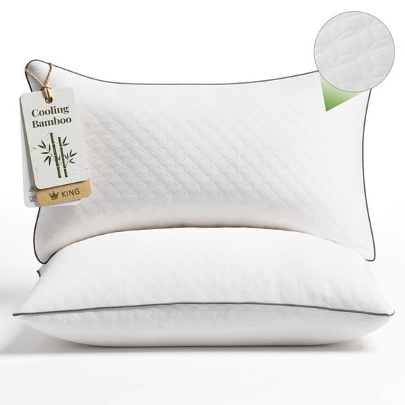 MARNUR Bed Pillows 2 Pack, King Size Cooling Pillow with Removable Bamboo Cover, Luxury Hotel Collection Down Alternative Pillows for Bed, 19"x34"