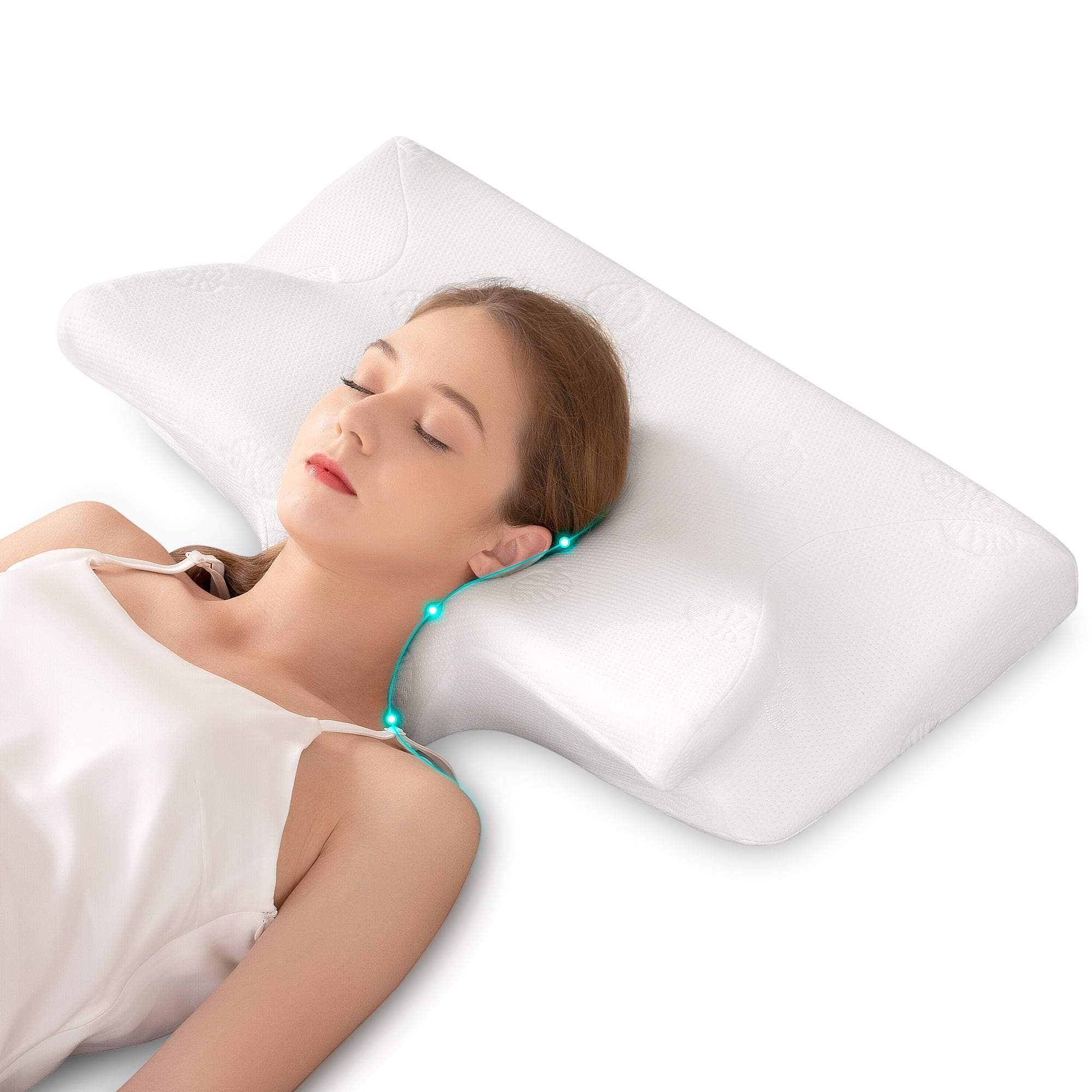 MARNUR Cervical Pillow Memory Foam Orthopedic Pillow for Neck Pain Sleeping  Side & Back & Stomach Sleeper with White Pillowcase 