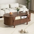 thumbnail image 1 of MARNUR Coffee Table with Storage, Tambour Sliding Door, Open Shelf, Mid Century Modern Center Table with Drawer for Living Room, Walnut, 1 of 10