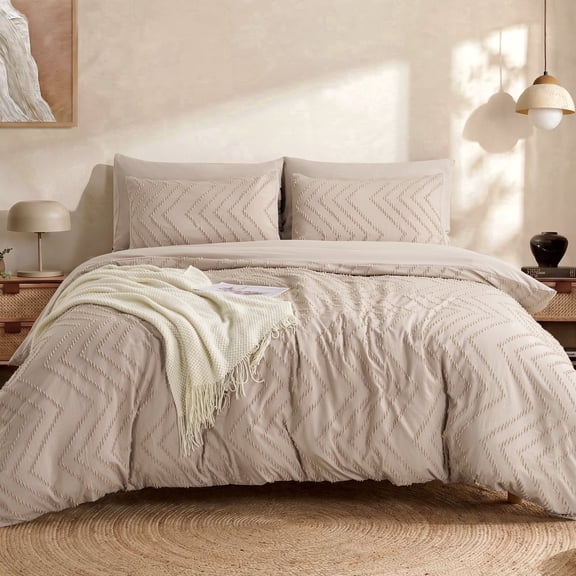 MARNUR King Comforter Set, 7 Pieces Boho Tufted Bed in a Bag, All-Season Prewashed Soft Bedding Set with Comforter, Sheets, Pillowcases & Shams, Beige