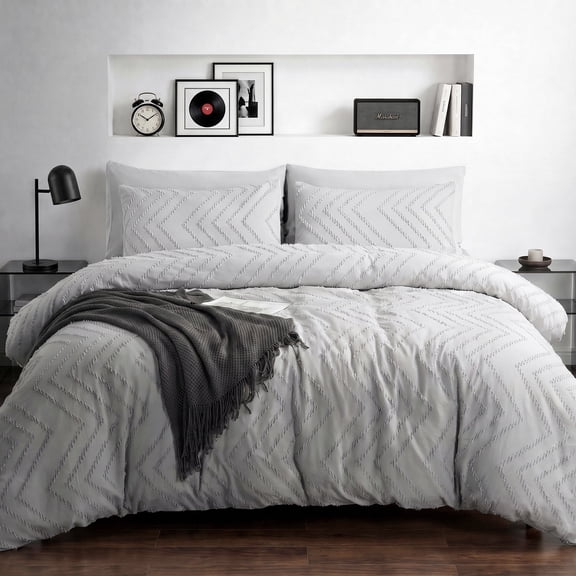 MARNUR King Comforter Set, 7 Pieces Boho Tufted Bed in a Bag, All-Season Prewashed Soft Bedding Set with Comforter, Sheets, Pillowcases & Shams, Silver Grey