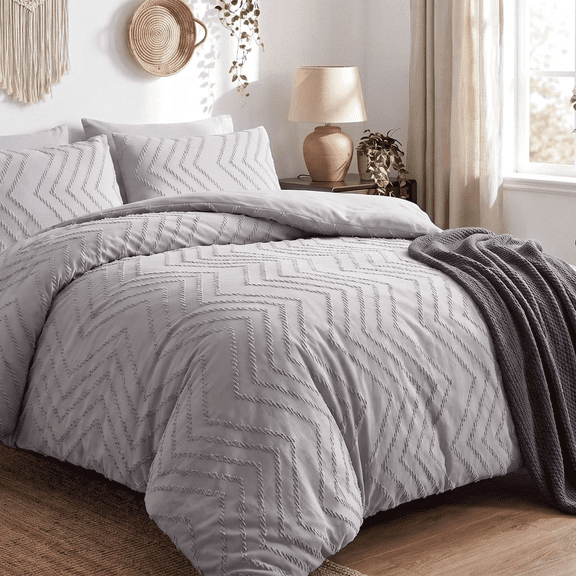 MARNUR King Comforter Set, 7 Pieces Boho Tufted Bed in a Bag, All-Season Prewashed Soft Bedding Set with Comforter, Sheets, Pillowcases & Shams, Silver Grey