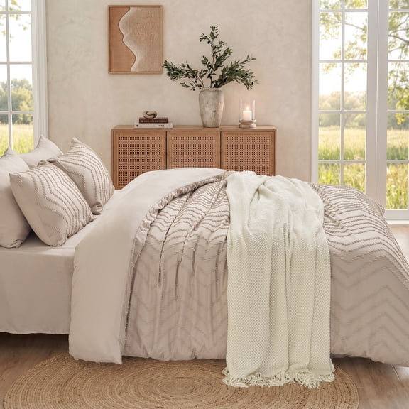 MARNUR Twin XL Comforter Set, 7 Pieces Boho Tufted Bed in a Bag, All-Season Prewashed Soft Bedding Set with Comforter, Sheets, Pillowcases & Shams, Beige