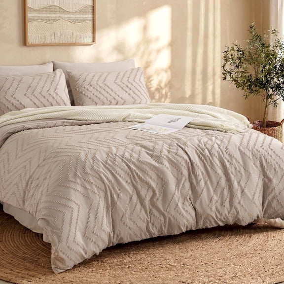MARNUR Twin XL Comforter Set, 7 Pieces Boho Tufted Bed in a Bag, All-Season Prewashed Soft Bedding Set with Comforter, Sheets, Pillowcases & Shams, Beige