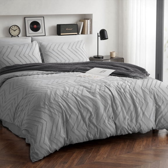 MARNUR 7 Piece Comforter Set Twin XL, Boho Tufted Bed in a Bag Prewashed Cotton-Like Soft Bedding Set with Comforter, Sheets, Pillowcases & Shams, Silver Grey