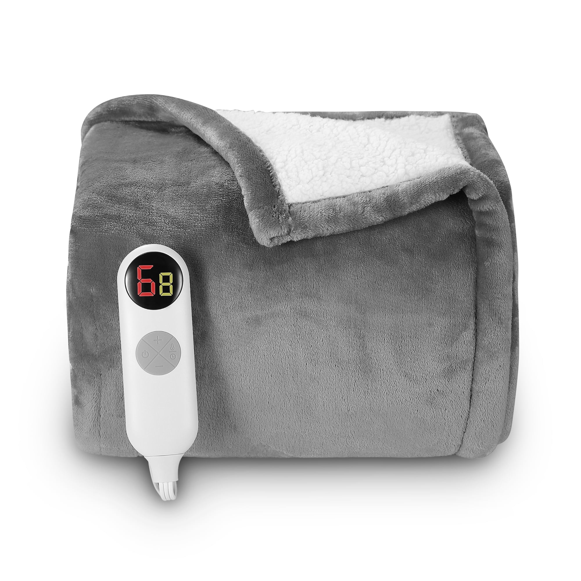 MARNUR Electric Blanket 50 x 60 Heated Throw Blanket Flannel u0026 Sherpa  with 6 Heating Levels, 8 Hours Time Settings - Gray - Walmart.com