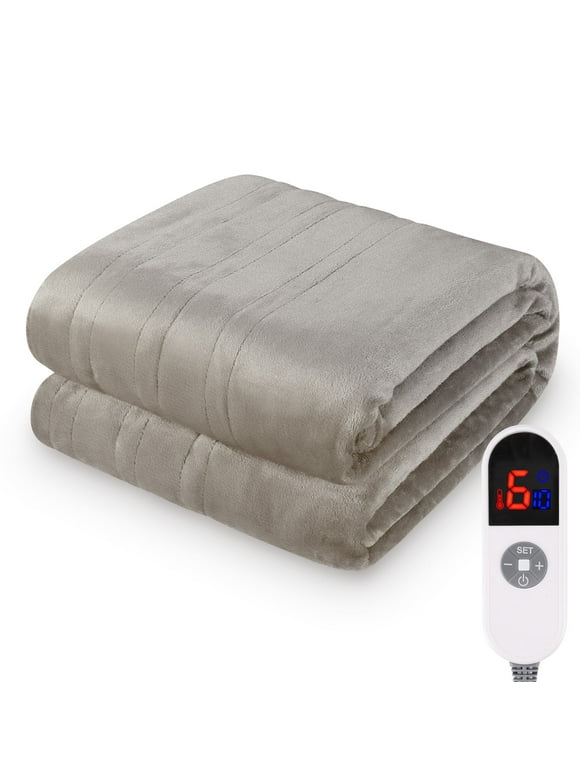 MARNUR Electric Blanket 72" x 84" Full Size Heated Blanket, Fast Heating, 6 Heating Levels, 10 Hours Timer, Linen