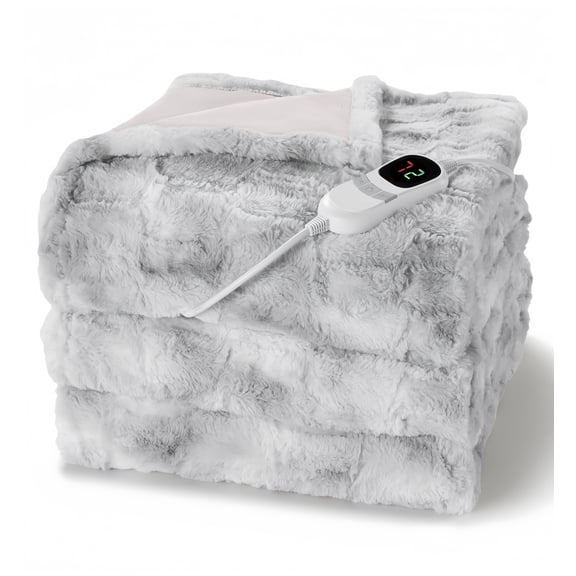 MARNUR Heated Blanket Full, Faux Fur Electric Blanket,10 Heating Levels, 10 Hours Timer, Machine Washable, 72"x84", Gray