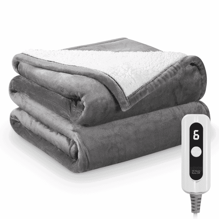 MARNUR Heated Blanket Full Size 72" x 84", Flannel & Shu Velvet Electric Blanket with Fast Heating, 6 Heating Levels, 10 Hours Timer, Gray