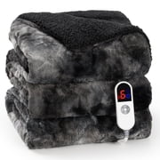 MARNUR Heated Blanket 72"x84" Faux Fur & Sherpa Electric Blanket with 6 Heat Levels, 10H Timer, LED Display, Machine Washable, Tie-Dye Black