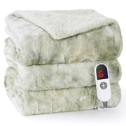 MARNUR Heated Blanket 72"x84" Faux Fur & Sherpa Electric Blanket with 6 Heat Levels, 10H Timer, LED Display, Machine Washable, Tie-Dye Green