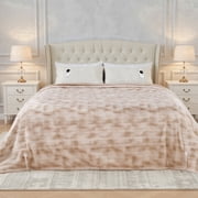 MARNUR Heated Blanket Electric Blankets King 90"x100", Faux Fur, Fast Heating with Dual Controllers,10 Heating Levels, 10 Hours Timer, Khaki