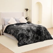 MARNUR Heated Blanket Queen Size 84 x 90, Faux Fur & Sherpa Electric Blanket with Dual Controllers, 10 Heat Levels, 10H Timer, Tie-Dye Black