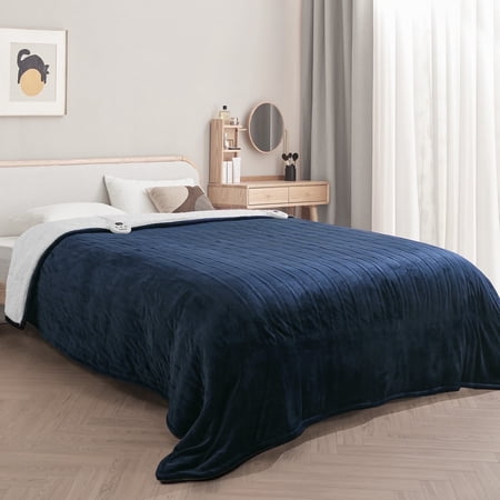 MARNUR Electric Heated Blanket King Size 90''x100'', Fast Heating with Dual Controllers, 10 Heating Levels, 10H Timers, Preheat Function - Dark Blue