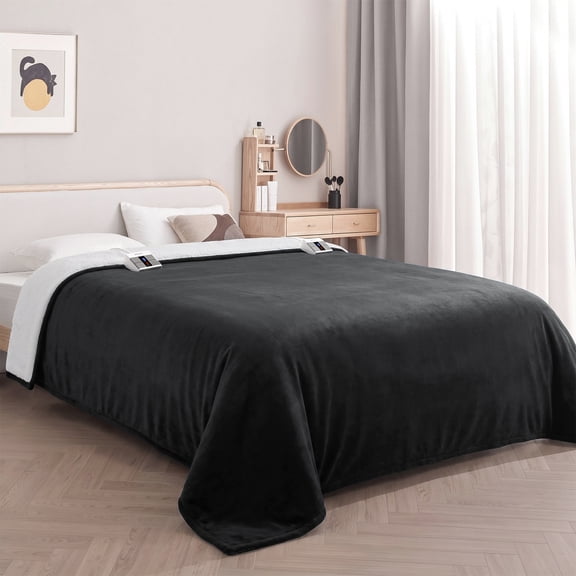 MARNUR Electric Heated Blanket King Size 90''x100'', Fast Heating with Dual Controllers, 10 Heating Levels, 10H Timers - Dark Gray