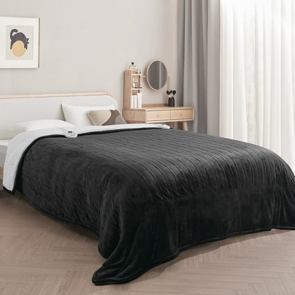 MARNUR Electric Heated Blanket King Size 90''x100'', Fast Heating with Dual Controllers, 10 Heating Levels, 10H Timers, Preheat Function - Dark Gray