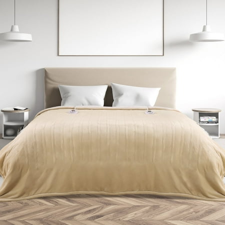 MARNUR Heated Blanket Queen Size 84''x90'', Fast Heating with Dual Controllers Electric Blanket, 10 Heating Levels, 10H Timer, Preheat Function - Beige