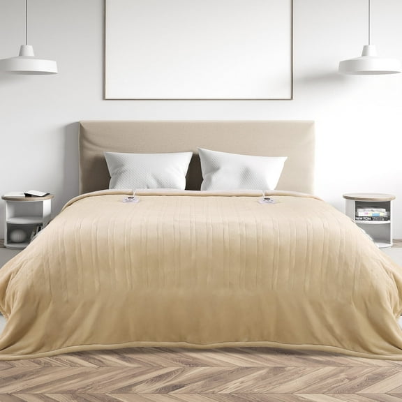 MARNUR Heated Blanket Queen Size 84''x90'', Fast Heating with Dual Controllers Electric Blanket, 10 Heating Levels, 10H Timer, Preheat Function - Beige