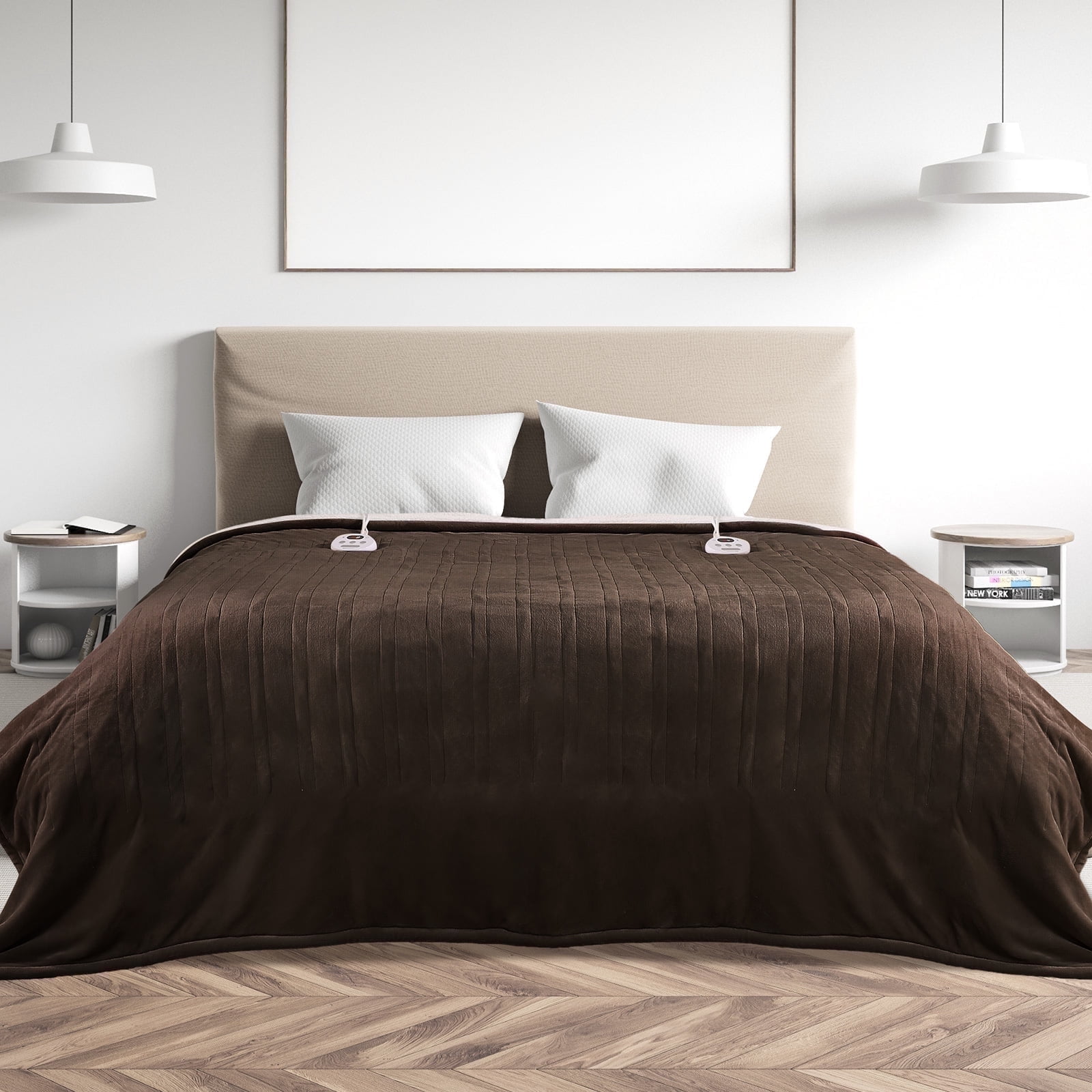 MARNUR Heated Blanket Queen Size 84''x90'', Fast Heating with Dual Controllers Electric Blanket, 10 Heating Levels, 10H Timer, Preheat Function - Brown