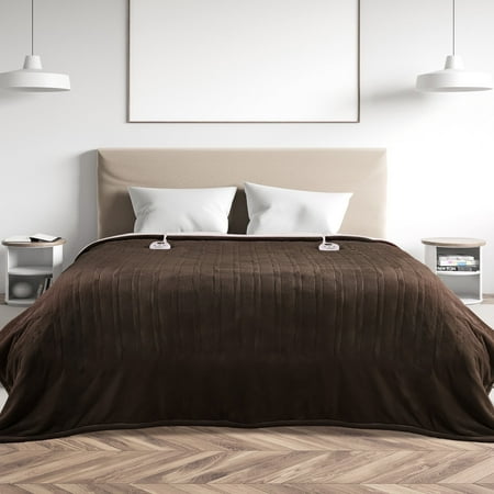 MARNUR Heated Blanket Queen Size 84''x90'', Fast Heating with Dual Controllers Electric Blanket, 10 Heating Levels, 10H Timer, Preheat Function - Brown