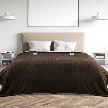 MARNUR Electric Heated Blanket Queen Size 84''x90'', Fast Heating with Dual Controllers, 10 Heating Levels, 10H Timers, Preheat Function - Brown